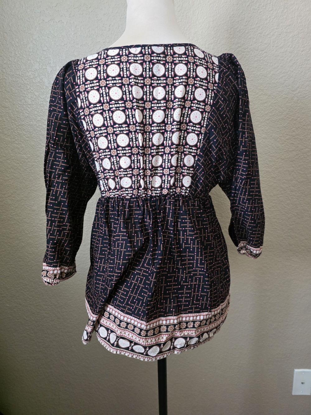 * H&M Boho cotton tunic blouse W geometric print and tie detail, Babydoll Flowy - Picture 5 of 8